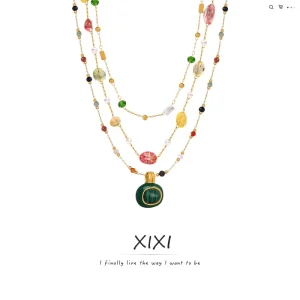 18K Gold Plated Women Colorful Natural Stone Beads Link Chain Chokers Fashion Jewelry Necklaces
