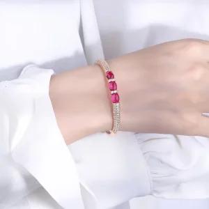 18K Gold Plated Women’s Jewelry Simulated Red Corundum Bracelet Bangles for Couples