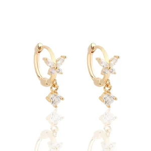 18K Gold Plated Zircon Butterfly Earrings for Women Hypoallergenic Huggies Earrings