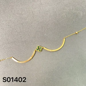 18K Gold Plated Zircon Stone Four Leaf Clover Cuff Bracelets