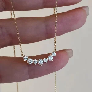 18K Gold Plating Pure 925 Sterling Silver Smile Shiny Zircon Pendant Necklace for Women Girls Jewelry