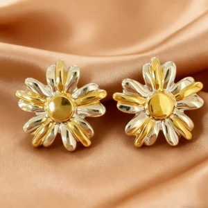 18K Gold Plating Stainless Steel Flower Drop Earrings Fashion Versatile Elegant Professional Vibe Women’s Jewelry Earrings