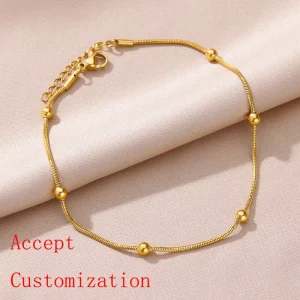 18K Gold Stainless Steel Anklets Flat Snake Chain and Ball Beads Chain Anklet Stainless Steel Unfading Anklets for Women Gift