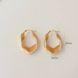 18K Gold Stainless Steel Earrings Fashion Three dimensional Embossed Wire Earrings Factory Low Price Oil Pressure Earrings