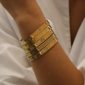 18K Gold Stainless Steel Fashion Jewelry Bracelet Flower Nail Set Zircon Bracelet for Couples