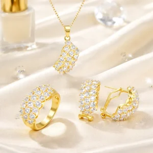 18K Gold Zirconia Jewelry Dubai Price Discount Gold Necklace Wedding Fashion Jewelry Sets for Women