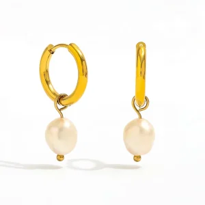 18K Gold plated No Fade Fashion Elegant Freshwater Pearl Dangle Huggie Earring Trend for Women Ladies Jewelry