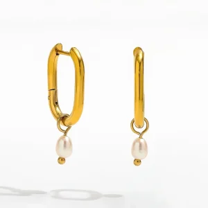 18K Gold-plated No Fade Fashion Freshwater Pearl Dangle U-shaped Huggie Earring Trend for Women Ladies Jewelry