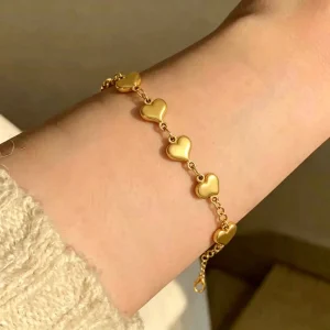 18K Gold-plated PVD Stainless Steel Bracelet with Heart Design Fashion Bracelet Customized Waterproof Fashion Chain
