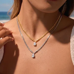 18K Gold plated Stainless Steel Personalized Trendy Design White Water Drop Zircon Pendant Necklace Women High Quality Jewelry