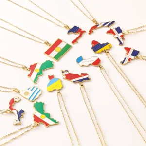 18K Map Gold Stainless Steel Necklace Vintage Style Trendy Chains Fashion Pendant Featuring Egypt Rica Cuba for Anniversary