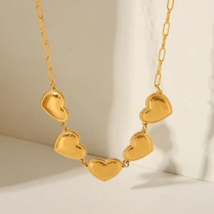 18K PVD Gold Necklace Link Chain F316L Stainless Steel Jewelry Golden Heart Pendant Trendy Style