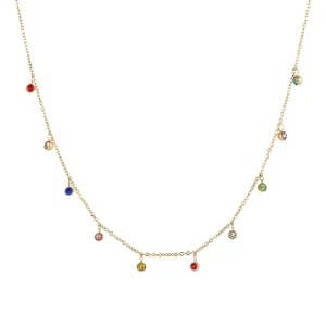 18K PVD Gold Plated 316L Stainless Steel Jewelry Necklace for Colorful Zircon Stones Pendant Diamond Pearl Chic Rhinestone