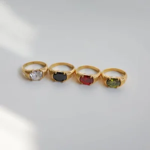18K PVD Gold Plated Emerald Red White Black Stone Rings Vintage Crystal Stones Stainless Steel Tarnish Free Jewelry