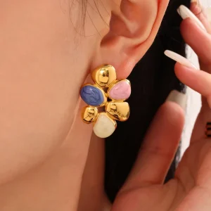 18K PVD Gold Plated Exaggerated Oil Dripping Stainless Steel Drop Earrings for Women Fashionable Irregular Design