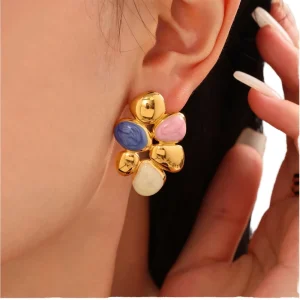 18K PVD Gold Plated Exaggerated Oil Dripping Stainless Steel Drop Earrings for Women Fashionable Irregular Design