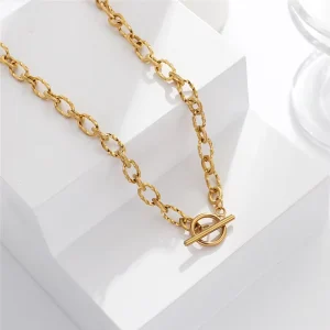 18K PVD Gold Plated OT Buckle Choker Necklace for Women Simple Waterproof Non Tranish Stainless Steel Chunky Necklace