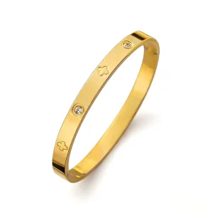 18K PVD Gold Plated Stainless Steel 6mm Zircon Four Clover Design Waterproof Custom Women Fashion Jewelry