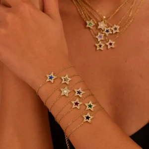 18K PVD Gold Plated Stainless Steel Bracelet Clear Zircon Fully Set Colorful Resin Star Charms Link Chains Jewelry