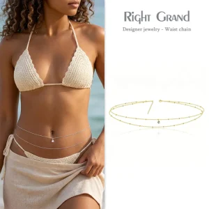 18K PVD Gold Plated Stainless Steel Waterdrop CZ Charm Dangle Waist Chain Waterproof Vacation Style Body Jewelry Manufacturer