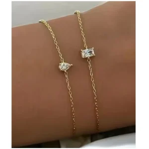 18K PVD Gold Plated Waterproof Stainless Steel Tear Drop Rectangle Zirconia Bracelet For Women Jewelry