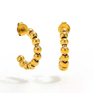 18K PVD Plated Tarnish Free Permanent Fortune Beads Link Stainless Steel Hoop Earring for Women