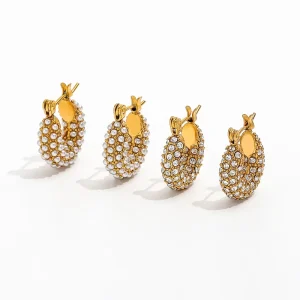 18K PVD Plated Waterproof Chunky Fashion Zirconia Pave Hoop Stainless Steel Earring for Women
