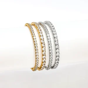18K PVD Plated Waterproof Elastic Tennis Zirconia Pave Bangle Bracelet for Women Stainless Steel Jewelry