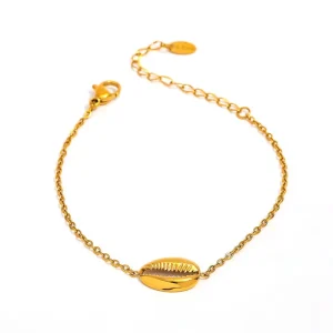 18K PVD Plated Waterproof No Fade Versatile Open Smile Conch Pendant Stainless Steel Bracelet for Women