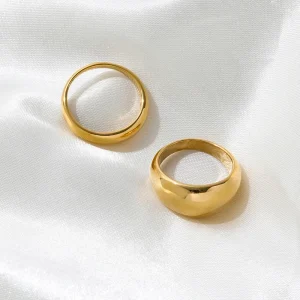 18K Pvd Gold Plated Waterproof Stackable Shiny Gold Stainless Steel Band Dome Rings for Women Fashion Jewelry