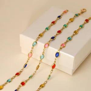 18K Real Gold Chain Travel Seaside Commemorative Bracelet Colorful Acrylic Light Plated Zinc