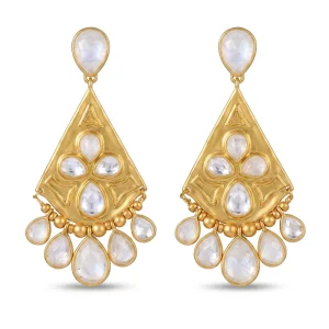 18K Real Gold Plated Brass Fan Earrings Natural Crystal Water Drop Tassel Dangle Earrings Vintage Luxury Jewelry for Women