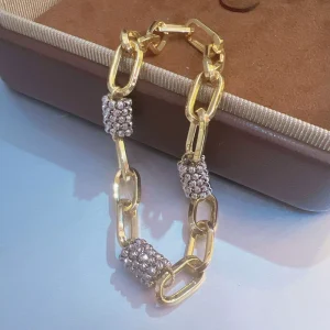 18K Solid Gold Two Tone Thick Sparkling Bead Chain Bracelet Women Fine Fashion Durable Bracelet Jewelry