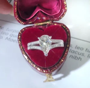 18K Solid Real Gold 1.5ct VS Pear Cut Moissanite Ring Engagement Wedding Bridal Women Diamond Ring