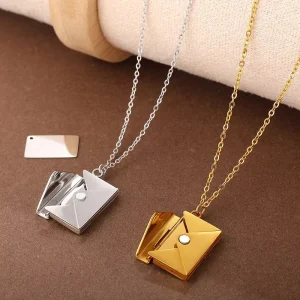 18K Stainless Steel Gold Flip Page Couple Heart Love Blank Notebook Link Chain DIY Customizable Engraved Pendant Necklace