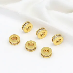 18K True Gold Color Preservation Set Square Zircon Bead DIY Bracelet Bucket Necklace Wheel Spacer Material C45