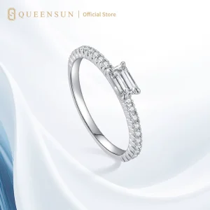 18K White Gold East West Baguette Lab Grown Diamond DE VS Ring Minimalist Step Cut Solitaire Micro Engagement Dainty Fine Ring