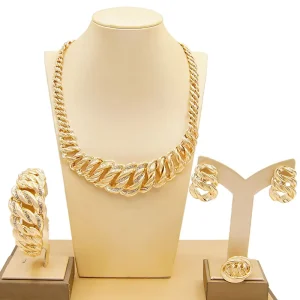 18k Big Plated Brazil’s Gold Jewelry Sets Necklace Earrings Bangle Ring Four Piece Set