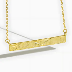 18k Gold Block Hammered Pendant Necklace for Women 925 Sterling Silver Fashion Chain Custom Jewelry