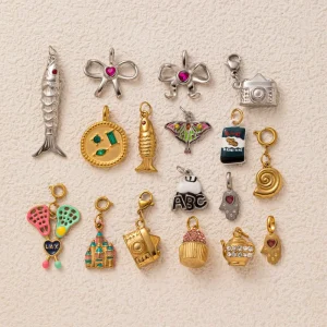 18k Gold Fashion Charm Pendants Stainless Steel Charms Delicate Bowknot Fish Zircon Pendants for Jewelry Making DIY Accessories