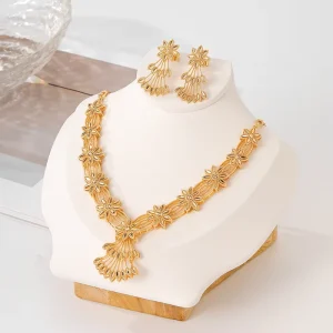 18k Gold Plated Brass Jewelry Set Two Piece Necklace Gold Necklace