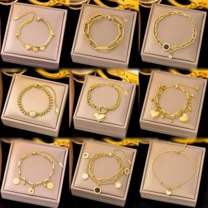 18k Gold Plated Jewelry Non Tarnish Stainless Steel Heart Butterfly Charm Fashion Bracelet for Women