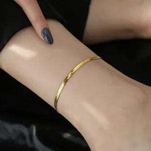 18k Gold Plated Snake Chain Anklet Beach Jewelry Ladies Herringbone Stainless Steel Anklets for Women Girls Non Tarnish