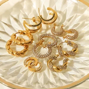 18k Gold Plated Stainless Steel Big Size Fashion Earrings Dainty Trendy Cubic Zirconia Earrings Tarnish Free Hoop Earrings