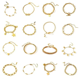 18k Gold Plated Stainless Steel Charm Bracelet Jewelry Set Non Fading Women Versatile Bracelet