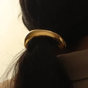 18k Gold Plated Stainless Steel Jewelry Anti Tarnish Crescent Curved Smooth Black Rubber Women’s Hair Accessories