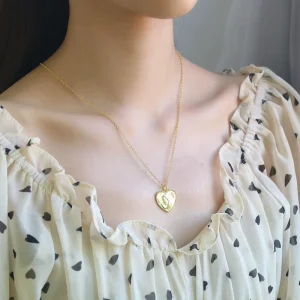 18k Gold Plated Stainless Steel Love Heart Couple Link Chain Necklace for Anniversary Gift