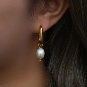 18k Gold Plated Stainless Steel Pearl Dangle Earrings for Women Gift E299