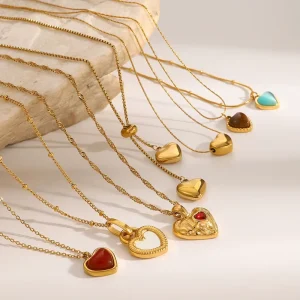 18k Gold Plated Tarnish Free Waterproof Stainless Steel Heart Pendant Necklace for Women Girls Fashion Chokers Necklaces