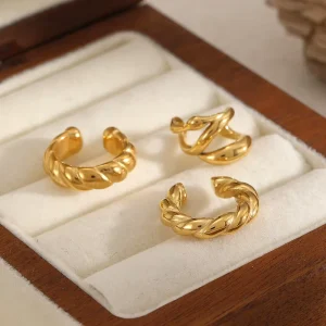 18k Gold Plated Twisted Shape Ear Cuff Stainless Steel Geometric C Shaped Ear Cuff Without Ear Piercing Earring